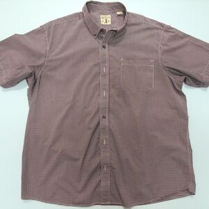 Red Head Bad Bear Gingham Check Button Up Short Sleeve Shirt Casual Maroon XL